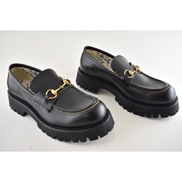 Gucci Cordovan Black Leather Horsebit Lug Sole Flat Platform Creeper Loafer 38.5 - Picture 4 of 16